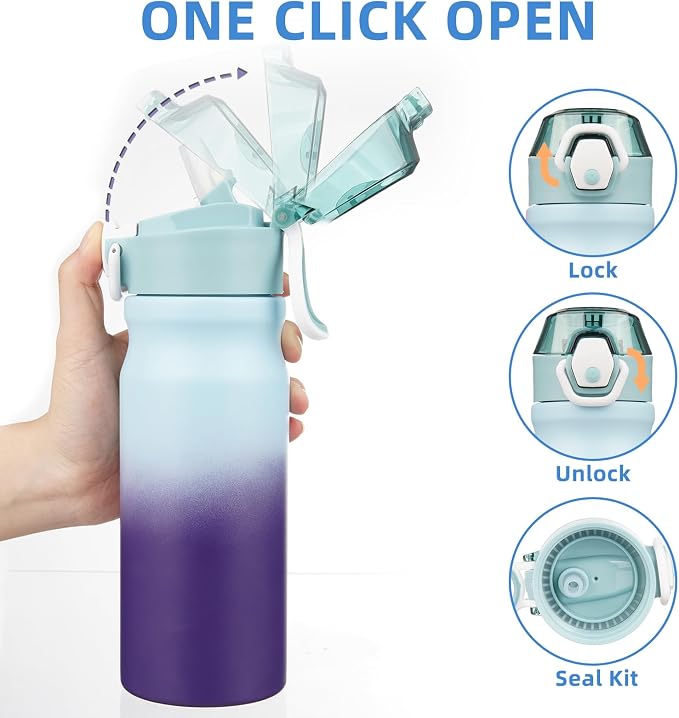 BJPKPK 18 oz Water Bottle with Straw & Handle, Insulated Stainless Flask | Leak