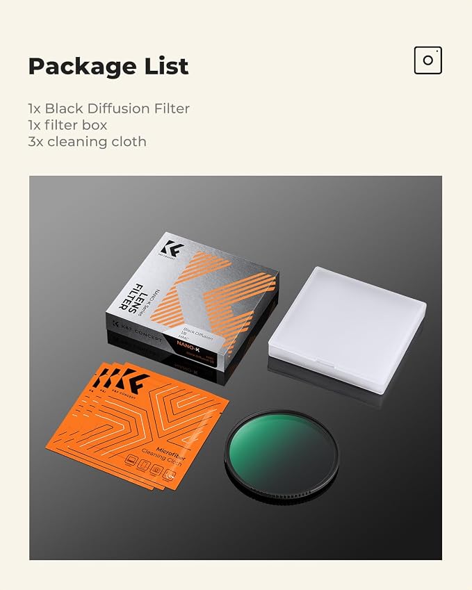 K&F CONCEPT 52mm Black Diffusion 1/8 Filter, Mist Dreamy Cinematic Effect Filter
