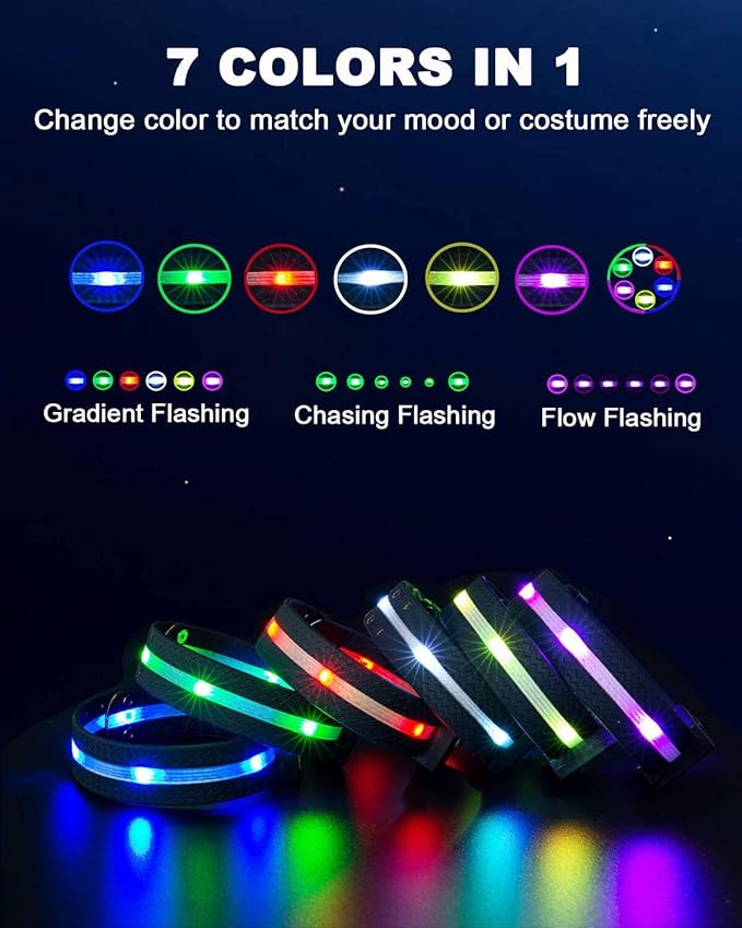 5pcs LED Horse Breastplate Collar & Leg Band, 7 Colors in 1 Light up Tack Set, USB Rechargeable Harness & Leg Strap - Added Visibility & Safety for Night Riding