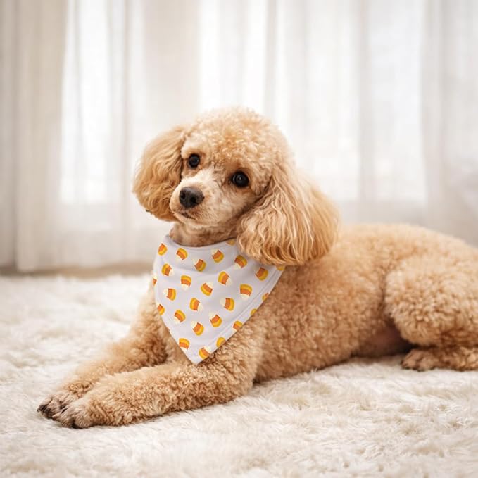Candy Corn Dog Bandana, Funny Food Pattern Pet Kerchief, Candy Corn Print Adjustable Triangle Dogs Scarf, Comfortable Dog Bandana for Small Medium Dogs