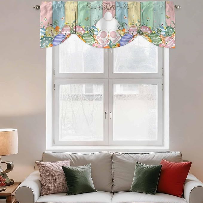 Easter Tie Up Valance Curtains for Windows, Kitchen Curtains Window Shades