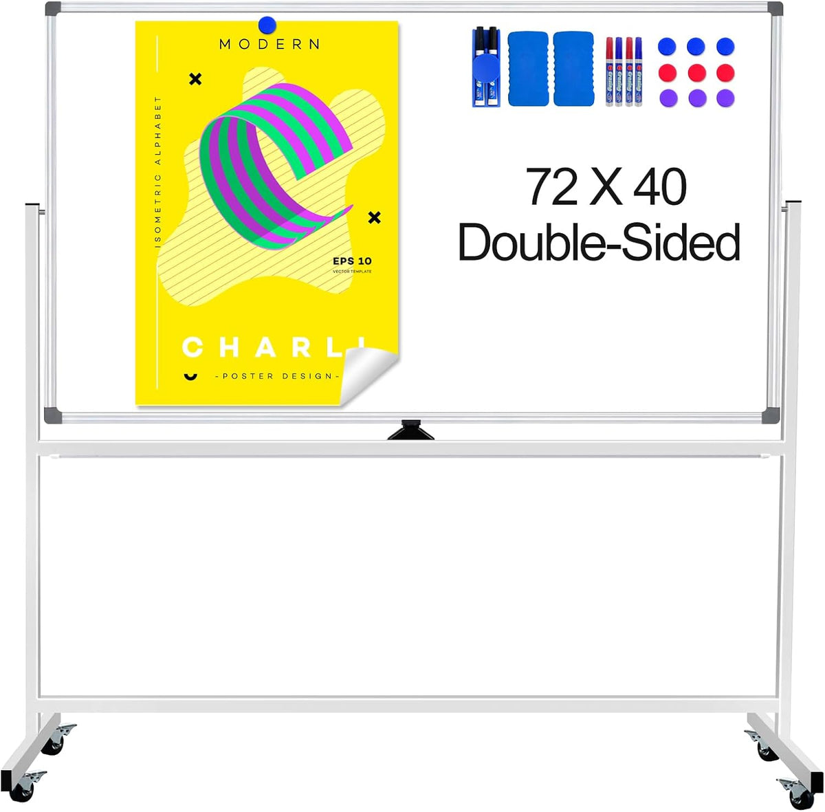 Large Rolling Whiteboard on Wheels, Double-Sided 72 X 40 Inch