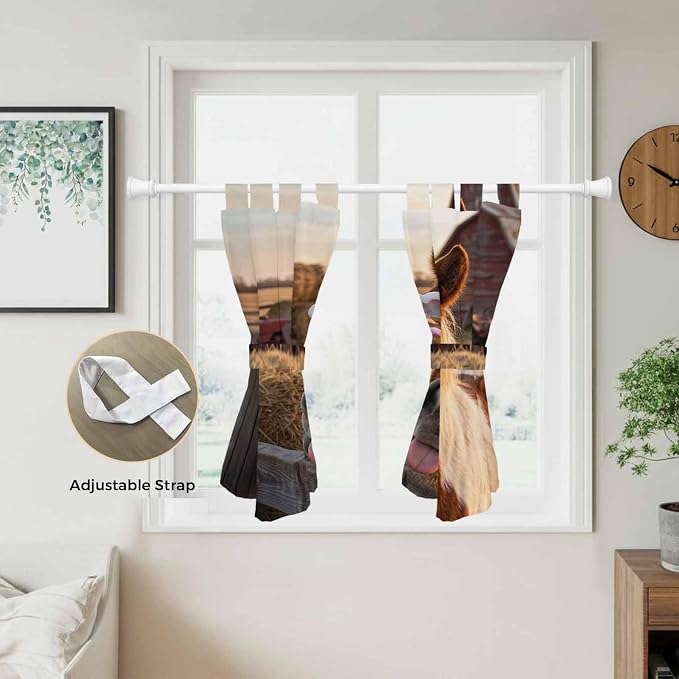 Farm Horses Kitchen Curtains 45 Inch Length, Short Cafe Window Curtains Tab Top