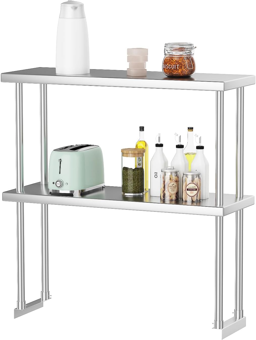2-Tier Stainless Steel Overshelf for Work & Prep Table, 12x36 inch Commercial Adjustable Double Shelf, Heavy Duty Storage Rack for Kitchens, Utility Rooms, Restaurants & Garages