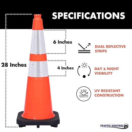 190 Pack 28" Inch Orange Traffic Safety Cones with Dual Reflective Collars - High Visibility Industrial Pylons Traffic Cones for Road, Parking Lots, Driving, Construction