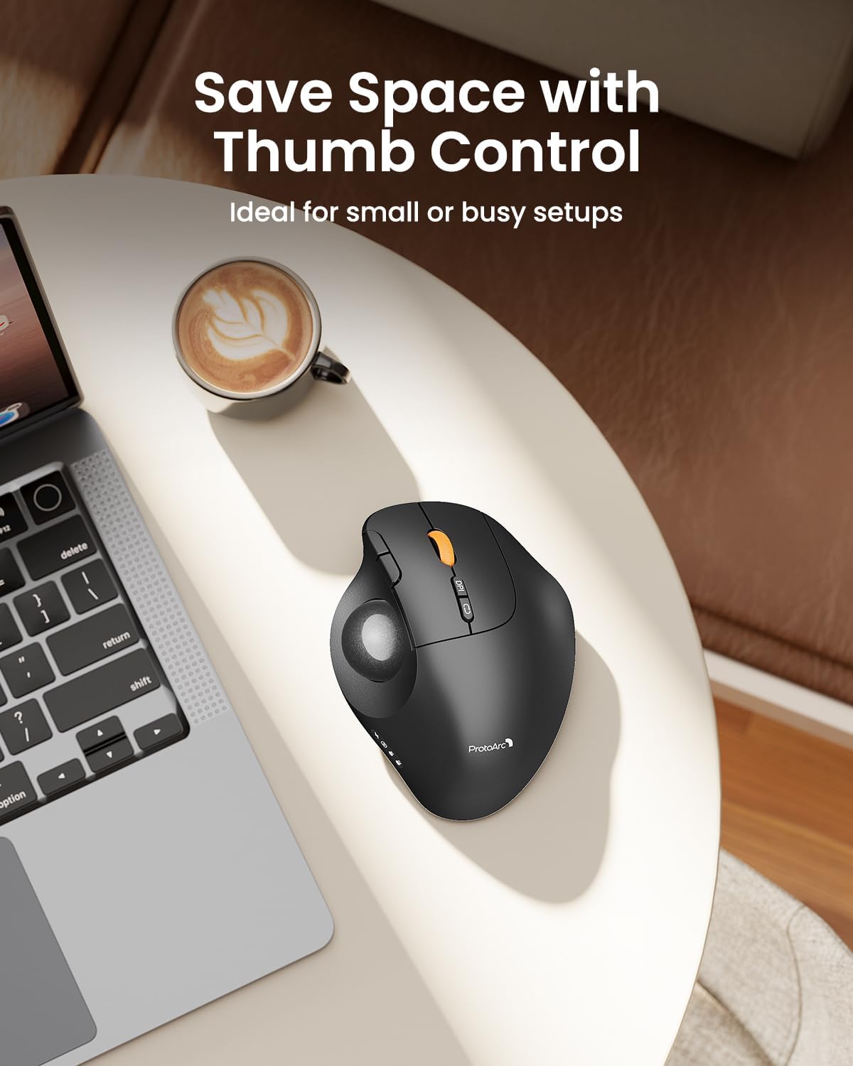 ProtoArc EM02 Wireless Trackball Mouse, 0/15° Adjustable Angle, Gray