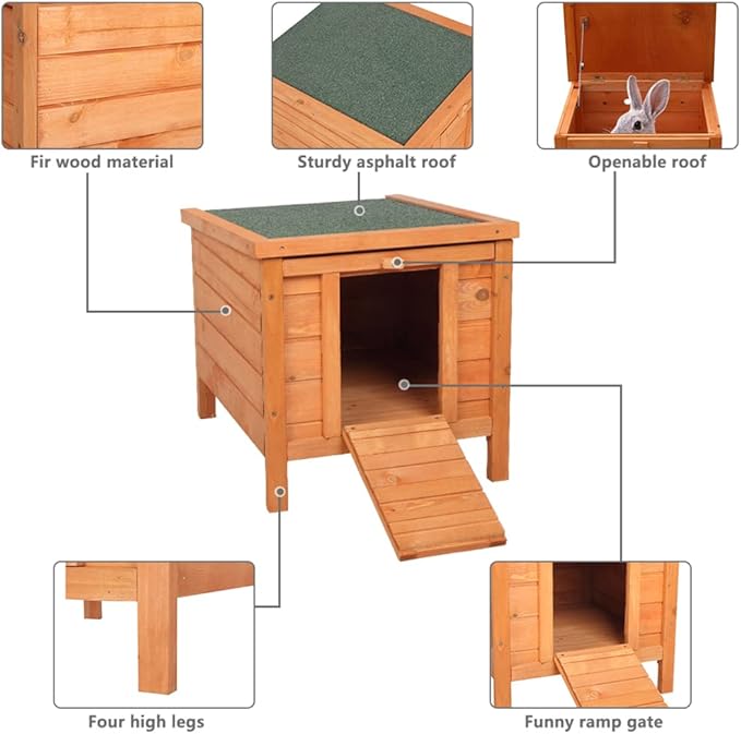 Cat House Outside, Weatherproof Wooden Bunny Rabbit Cat Hutch Outdoor Pet Cage Shelter Feral Cat House, Small Pet House and Habitats