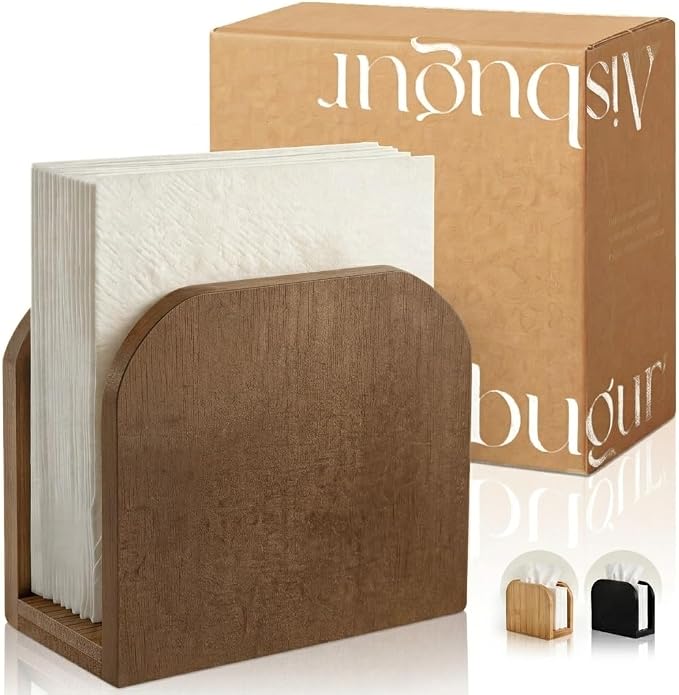 Napkin Holder for Table Stable Standing Napkin Dispenser Natural Bamboo Brown