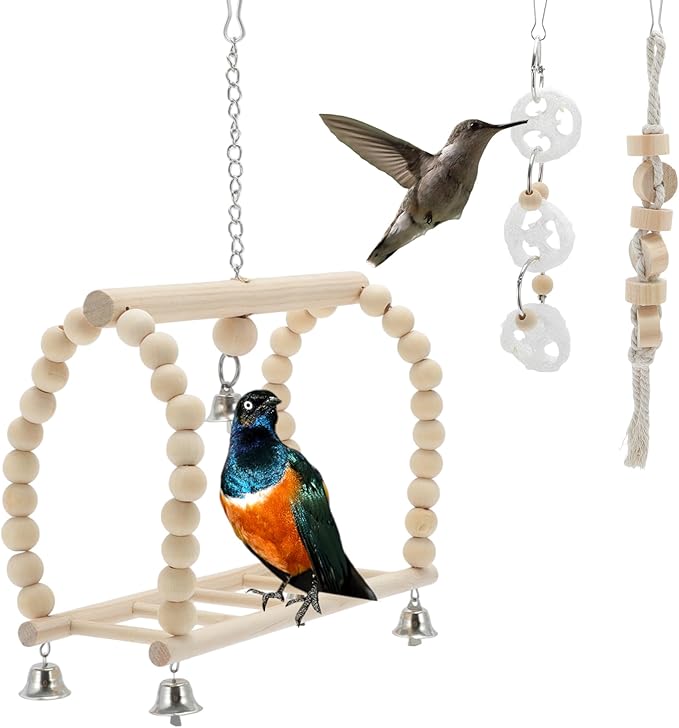 Cockatiel Toys, Bird Toys, Parrot Swing Toys with Climbing Ladder and Chewing Platform, Bird Cage Accessories for Budgerigar Conure Love Birds, 8 Pcs