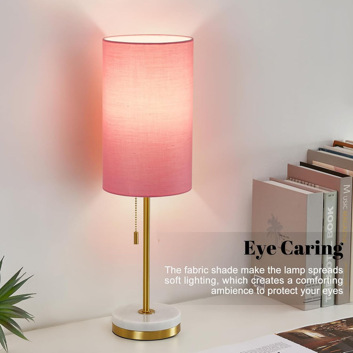 Luvkczc 18" Table Lamp Set of 2, Bedside Lamp with Marble Base, Pull Chain