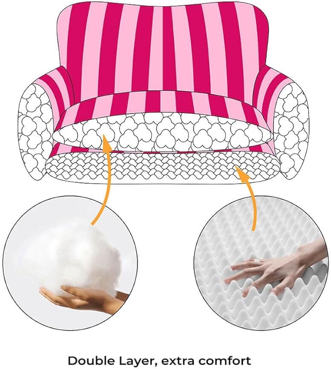 Lazy Holiday Plush Cozy Dog & Cat Sofa Bed, Teddy Velvet Dog Bed, Trendy Striped Faux Lambswool Double Layer Dog & Cat Sofa Bed Dogs Sleeping Mat for Medium Small Dogs & Cats (Pink,M)