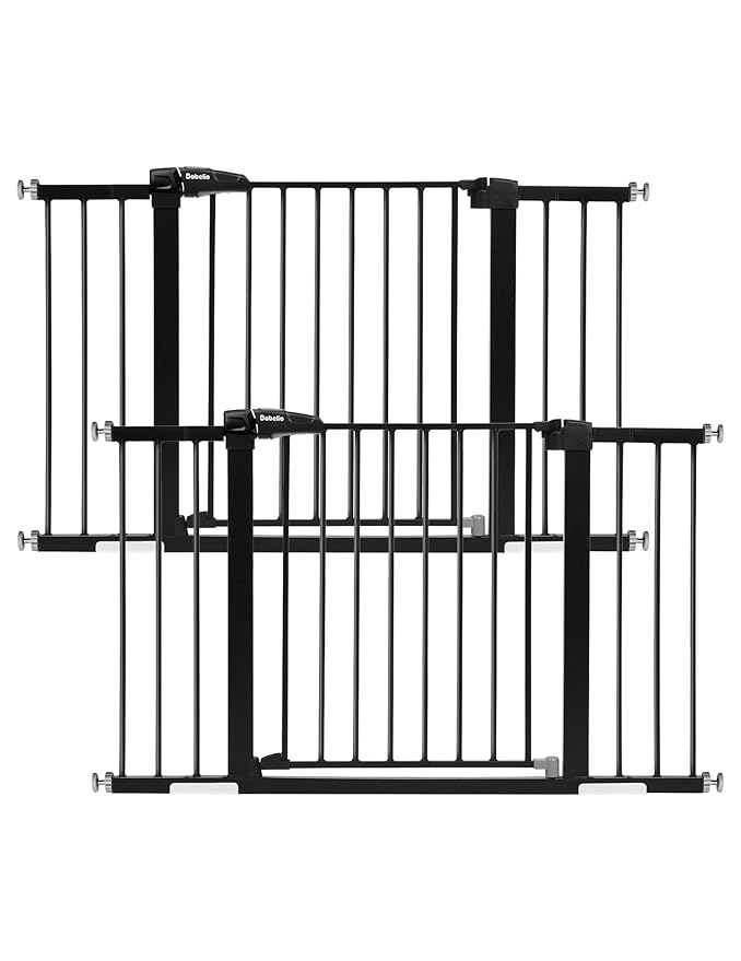 Babelio Baby Gate for Doorways and Stairs, 29-48" Auto Close Dog Gate PressGuard P7, Easy-Install Pressure Mounted Satey Door, No Drilling Safety Gate for Child and Pets, 2 Pack, Black