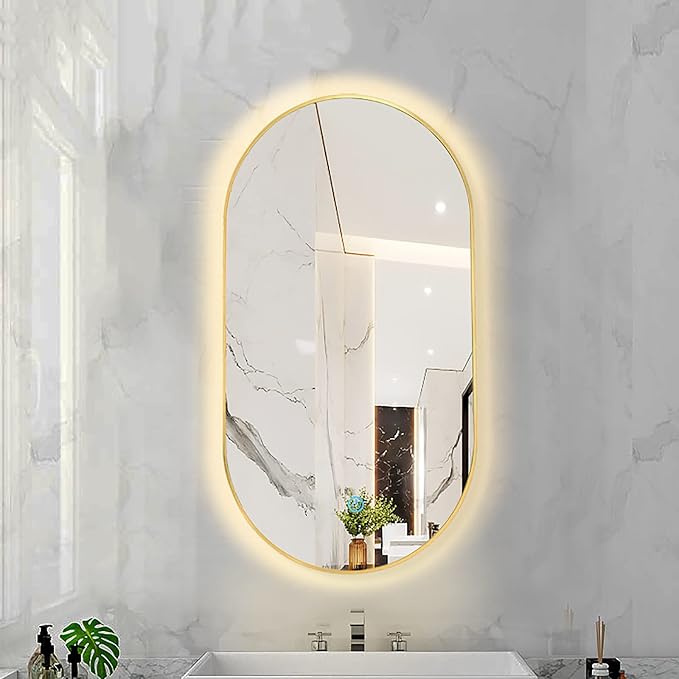 Oval LED Illuminated Bathroom Mirror, Wall-mounted Vanity Makeup Mirror