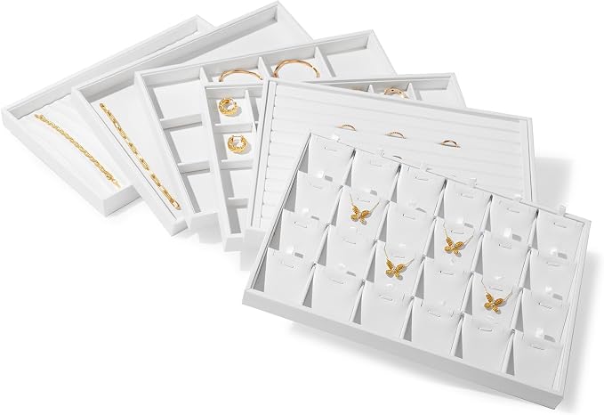 Oirlv Premium White Leather Stackable Jewelry Tray 18 Gird Necklace Bracelet