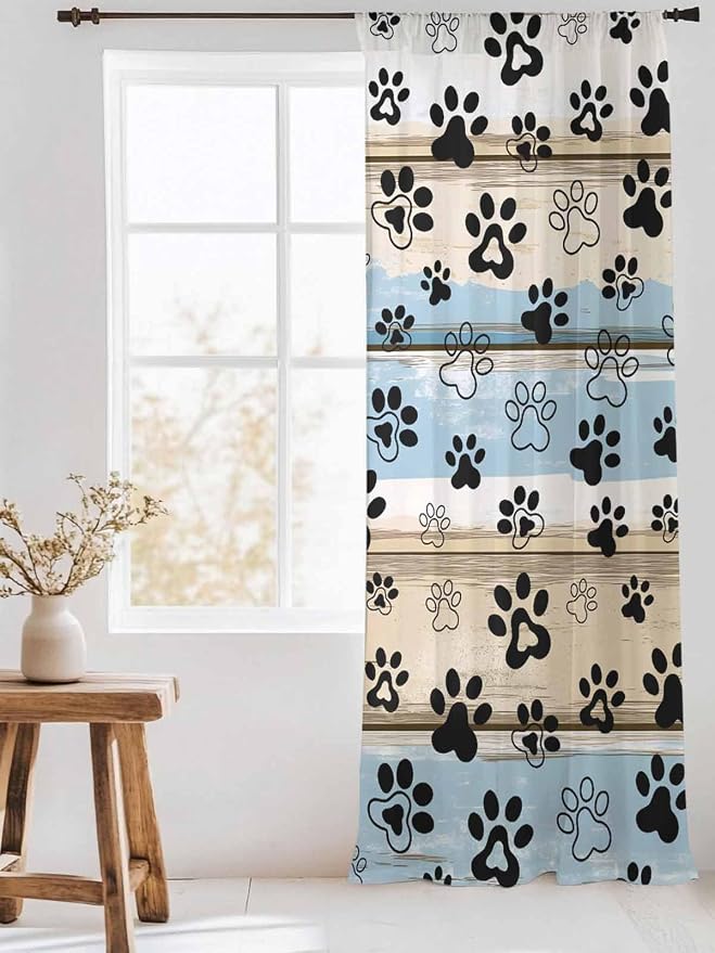 Sheer Curtains 84 Inches Long, Vintage Farmhouse Rustic Wooden Grain Privacy