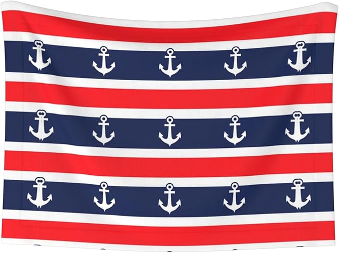Two Sided Pet Cuddler Blanket for Anxiety Calming, Nautical Anchor Seamless Pattern Blue and Red Stripe, Reversible Plush Design with Bubble Dot Pattern Provides Familiar Surface Anywhere