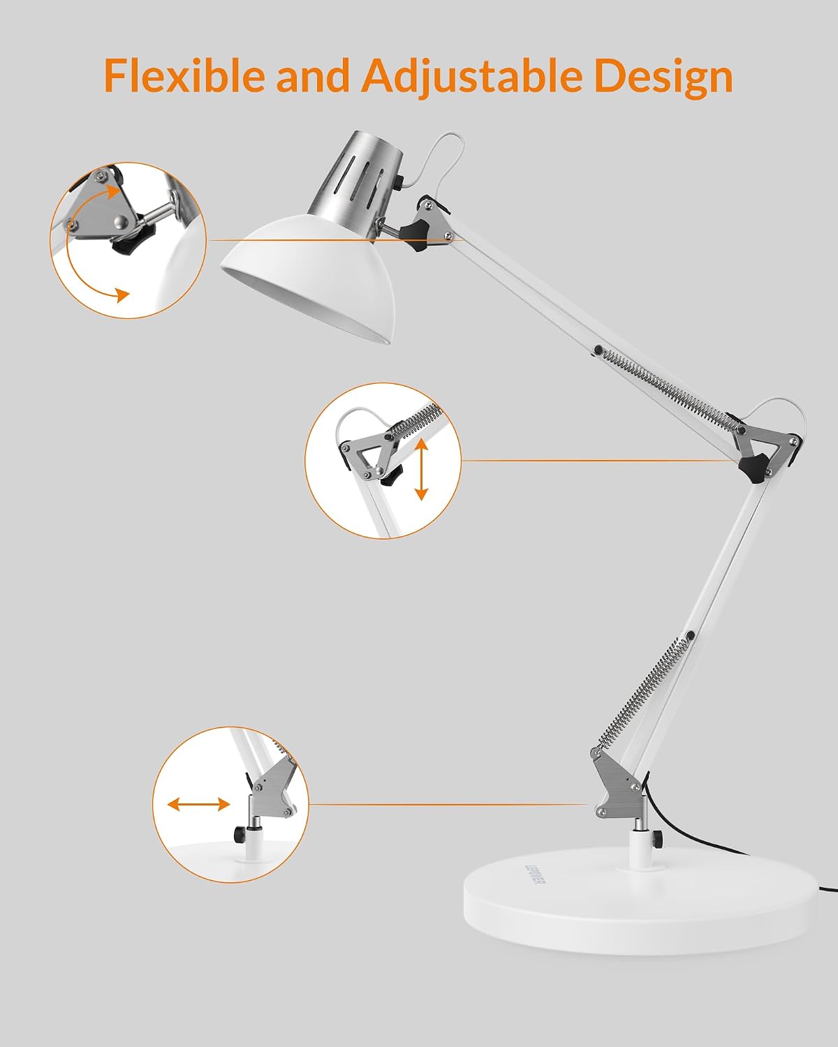 LEPOWER Metal Adjustable Desk Lamp with Clamp, Swing Arm for Home Office