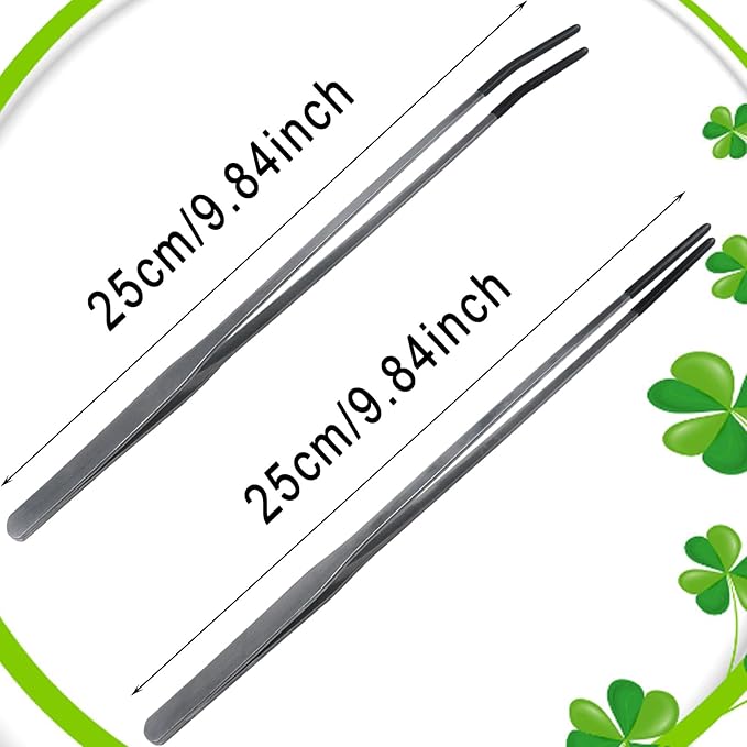 2Pcs Reptile Feeding Tong with Rubber Tip Aquarium Tweezers Stainless Steel Straight Curved Feeding Tong Long Handle Terrarium Feeder Tool for Tank Lizards Bearded Dragon Spider Snake