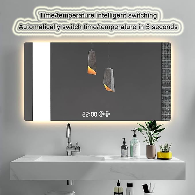 Bathroom Mirror with LED Lights，LED Bathroom Mirror，Smart Lighted Bathroom