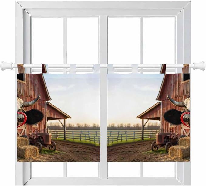Farm Cows Kitchen Curtains 24 Inch Length, Small Window Curtains Tab Top
