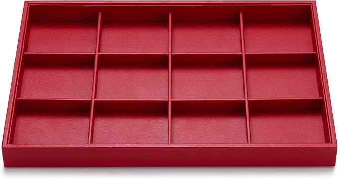 Oirlv Gorgeous Red Leather Jewelry Tray 12 Grid Jewelry Drawer Organizer