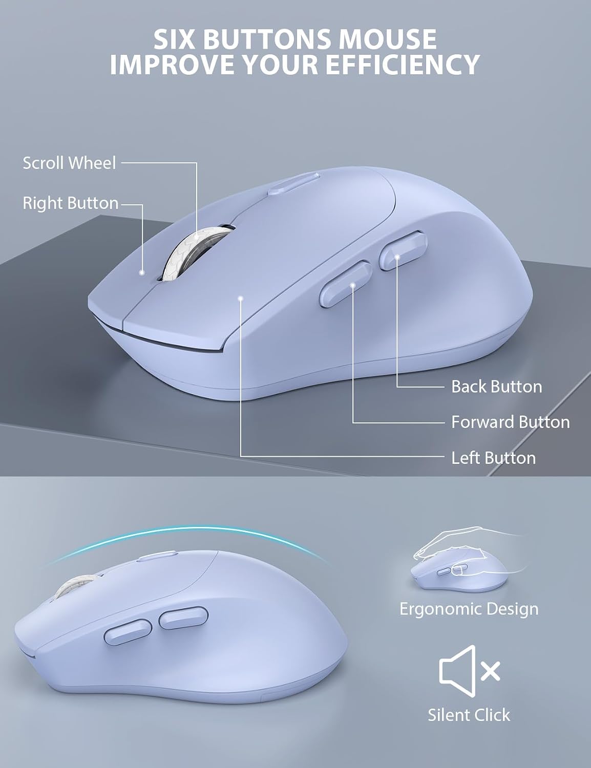 Wireless Keyboard and Mouse Combo - Full-Sized, Ergonomic Wrist Rest (Purple, 1 Pack)