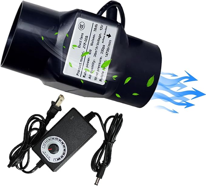 Inline Duct Fan 2”with Speed Controller 12v Low Noise Inline HVAC Blower Can Fan
