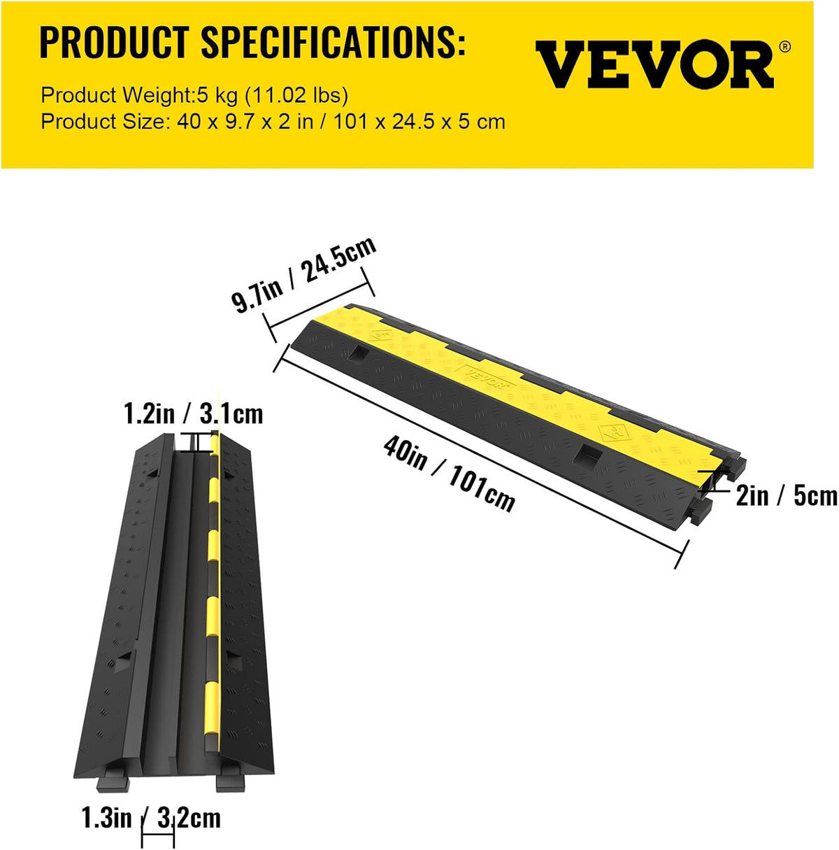 Happybuy 3 Pack of 2 Channel 11000lbs per Axle Capacity Protective Wire Cord Ramp Driveway Rubber Traffic Speed Bumps Cable Protector