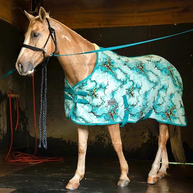 Jeffers Expression Standard Neck Fleece Cooler for Horses, 84"- Equine Towel Blanket, Moisture Absorbent, Light Weight, Best for Drying, Exercise, Bathing, Adjustable Belly Bands - Bisbee Blue