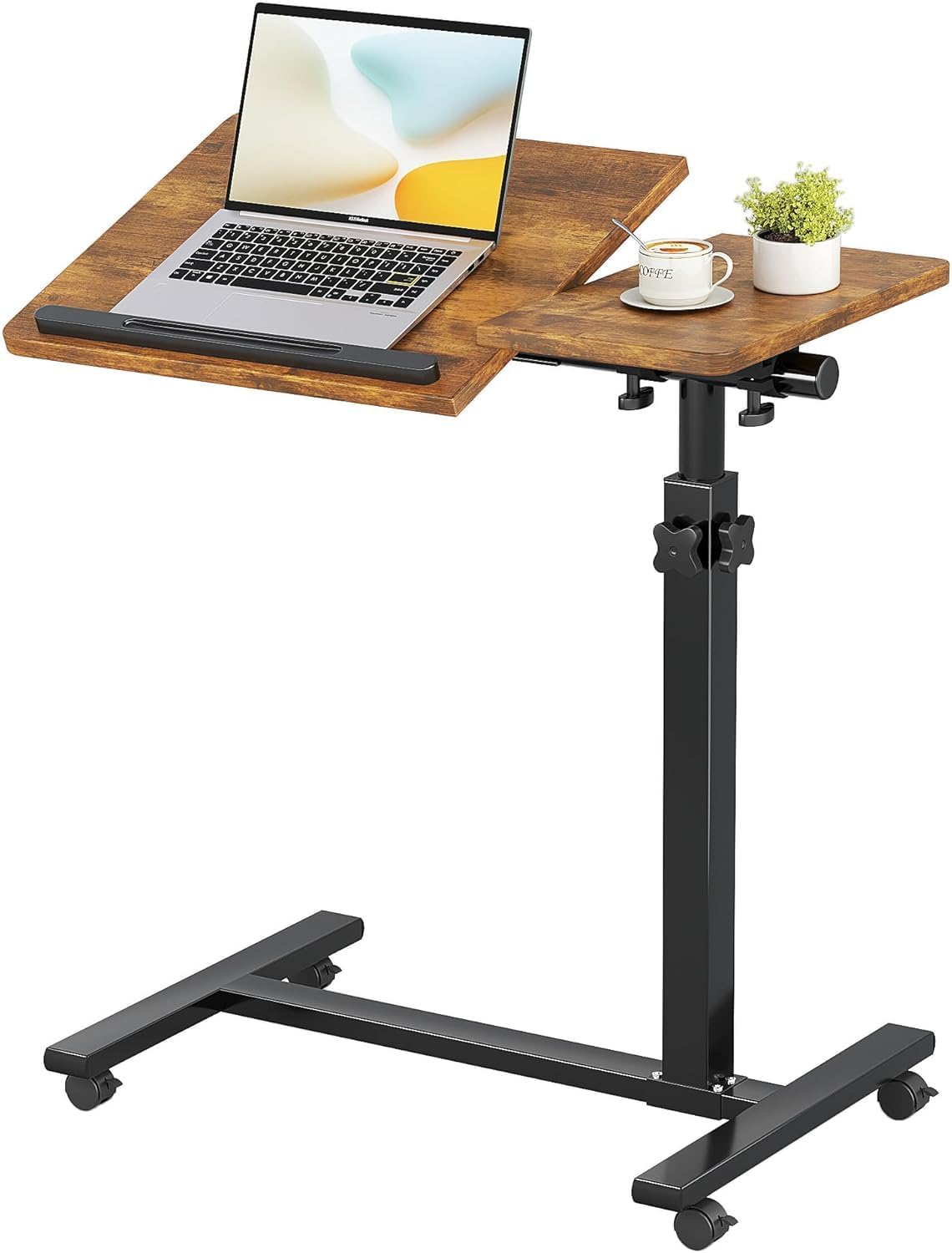 LINGMI Overbed Bedside Desk Mobile Rolling Laptop Stand Tilting Overbed Table with Wheels Height Adjustable Tray Table for Laptop Bed Sofa Side Table