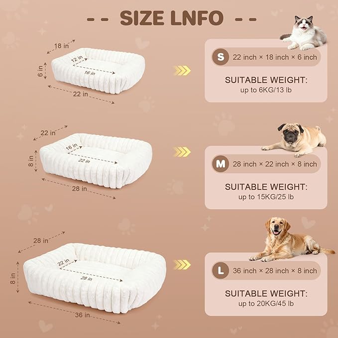 Cat Beds for Indoor Cats, Square Self Warming Cat Bed Orthopedic Pet Bed with Pillow Super Soft Rabbit Fur Small Dog Beds, Calming Plush Kitten Bed with Removable Washable Cover & Anti-Slip Bottom