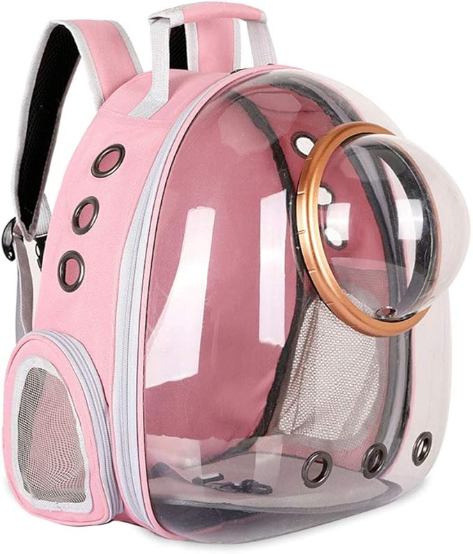 Pet Space Capsule Backpack, Small Medium Cat Puppy Dog Carrier, Transparent Breathable Heat Proof, Pet Carrier for Travel Hiking Walking Camping, Pink