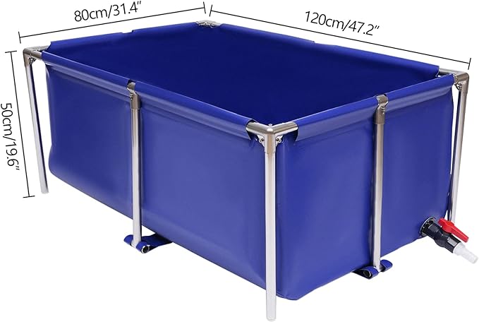 Canvas Fish Pond, Foldable Water Storage Pond Modern Blue Aquarium Fish Water Tank with T-Shaped Steel Frame, Rectangle Canvas Show Tank for The Cultivation of Lobster