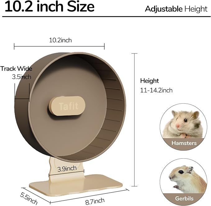 Quiet Hamster Wheel 10.2 Inch Dual-Bearings Silent Small Animals Running Exercise Wheel Height Adjustable for Syrian Hamsters, Gerbils, Rats, or Other Small Pets, Grape Purple