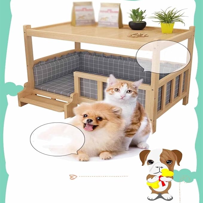 XPLKQXE Dog Bed Wood Platform, Elevated Pet Cushion Bed, Animal Couch with Mattress, Dog Beds & Furniture Rest Cot, Portable Fence Bed Pet Up to 45kg/100lbs(Color:Blue,Size:90x55x70cm)