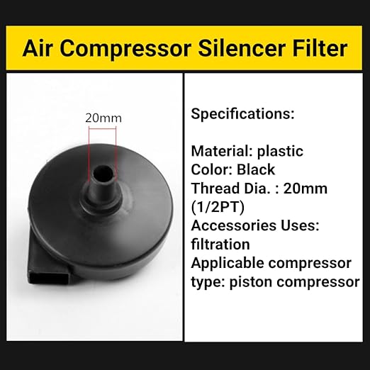 Air Compressor Intake Filter and Silencer 20mm 1/2PT Replacement Part Reduces