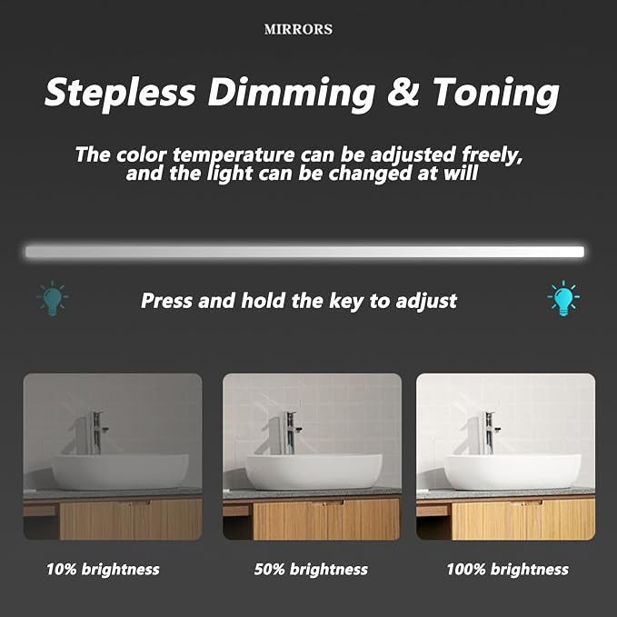 Bathroom Mirror with LED Lights and Touch Sensor, Wall Mounted Mirror with