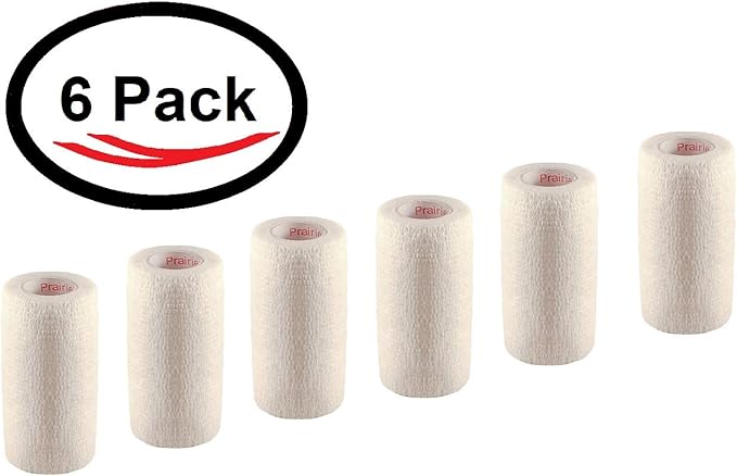 3 Inch Vet Wrap Tape Bulk (White) (Pack of 6) Self Adhesive Adherent Adhering Flex Bandage Grip Roll for Dog Cat Pet Horse