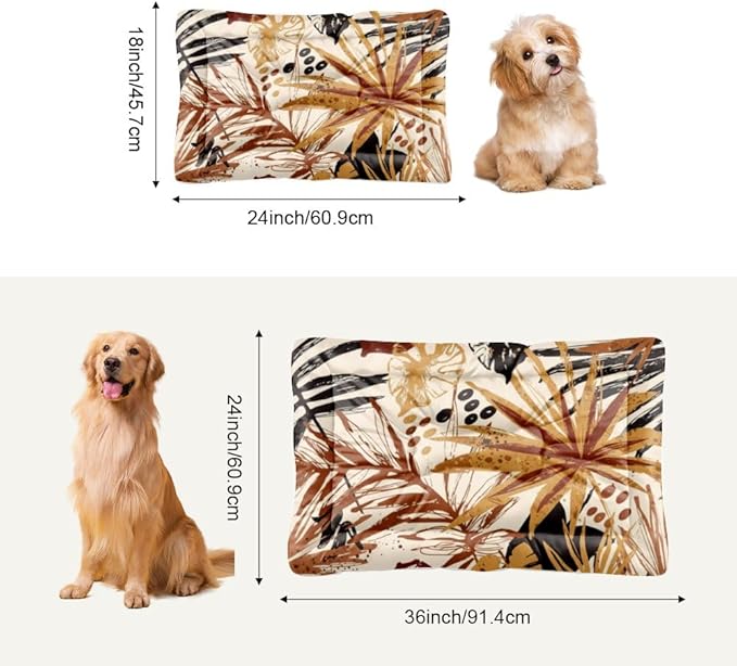 Modern Brown Tropical Leaves Dog Beds and Furniture Dog Mat for Crate Cat Crate Pad Pillow for Washable Non-Slip Accessories Dogs Beds Medium Dogs Mattress Pad Pillow Indoor Outdoor 24X18 Inch