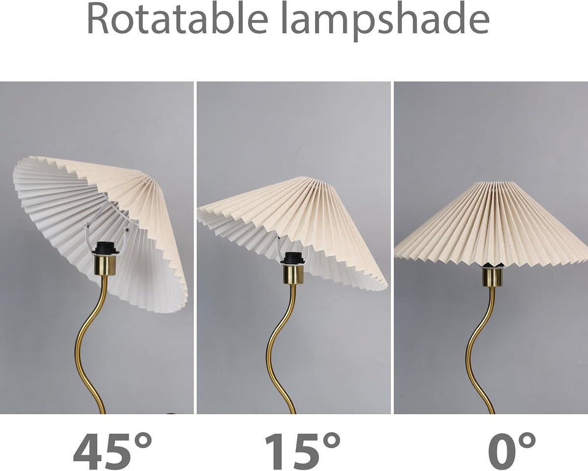 KUNJOULAM Small Pleated Table Lamp, Bedside Nightstand Lamp with Beige Lampshade, Morden Mini Lamp for Bedroom Home Office Decor, Bulb not Included