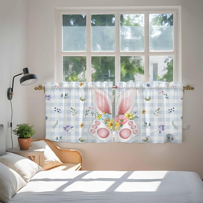 Easter Kitchen Tier Curtains 36 Inch Long 2 Panel Set, Rod Pocket Half Window