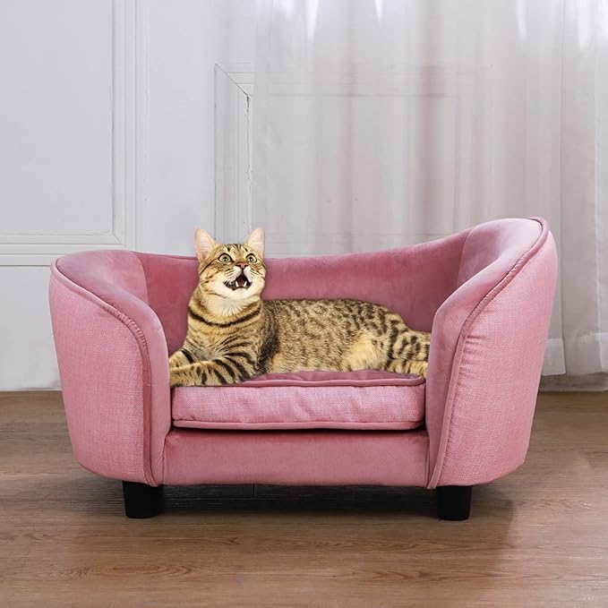 Getifun Pet Sofa Bed, Velvet Couch with Washable Cushion for Small Dog Cat (Pink)