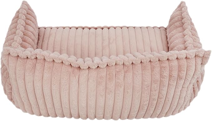 Pet Couch Bed for Dog and Cat, Plush Calming Couch for Pets with Removable Washable Cover, Modern Sofa Style Pet Bed for Home Living Room (Pink)