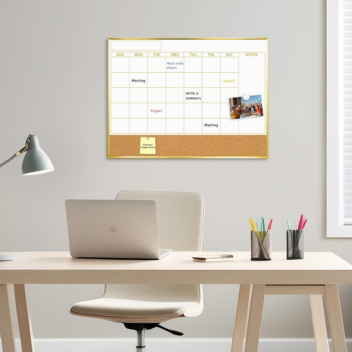 Dry Erase Calendar Whiteboard, 36"x24" Monthly White Board with Cork Board