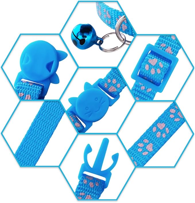 Hot Pink Kitten Collar with Bells, [2 Pack] Light Blue Break Away Cat Collar with Bells, Reflective Cat Collar for Boy Cats Kitty