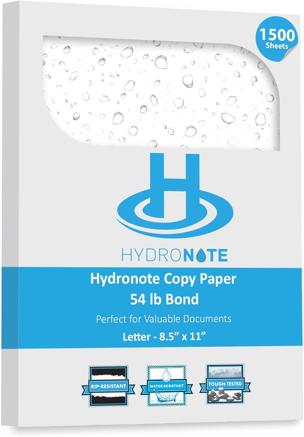 TerraSlate Waterproof Paper - Hydronote 54lb Multipurpose Copy Paper 8.5” x 11”, Bulk Printer Paper, Inkjet Printer and Laser Printer Paper Compatible - Rain/Weather/Rip-proof (1500 Sheets)