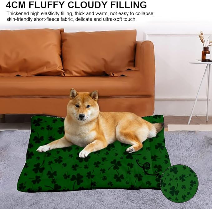 St Patricks Black Shamrock Pet Beds Non Slip Bottom Washable Pet Mats Cozy Soft Outdoor Dog Bed Furniture Covers for Pets Printed Cat Bed Gift Portable Mat 36× 24 Inch Indoor Outdoor