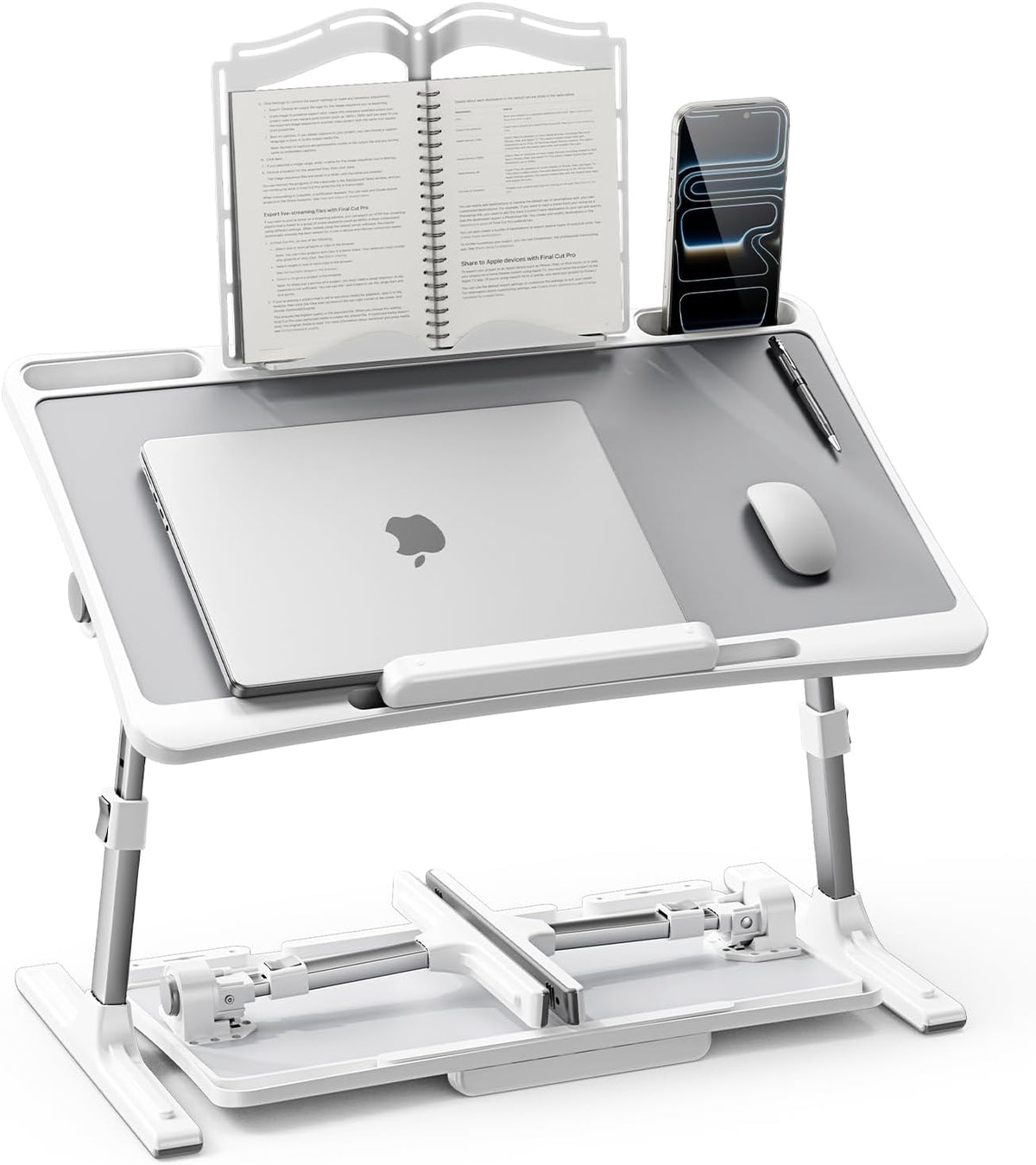 Lap Desks Laptop Desk for Bed, Adjustable Height and Angle Lap Desks for Adults, Lap Desk with Bookshelf for Bed Couch Floor Writing Working Reading Eating Painting, White