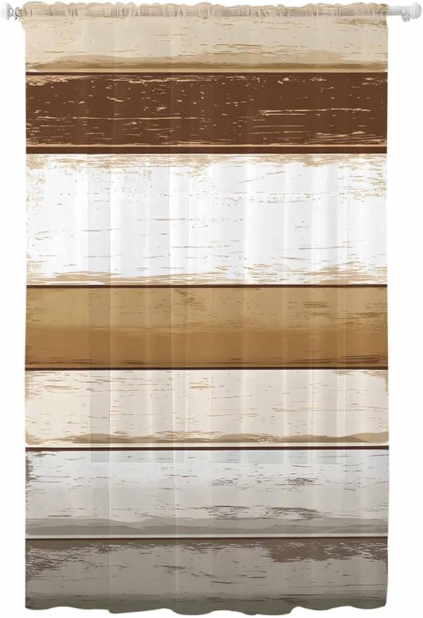 Sheer Curtains 108 Inches Long, Vintage Country Geometric Striped Privacy Voile