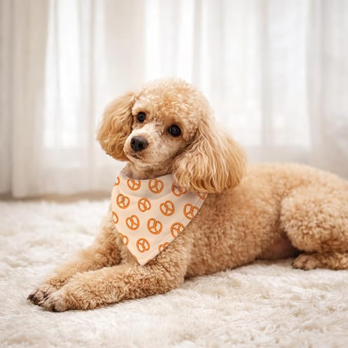 Pretzel Pattern Dog Bandana, Cute Food Themed Pet Kerchief, Pretzel Print Adjustable Triangle Dogs Scarf, Funny Comfortable Dog Bandana for Small Medium Dogs